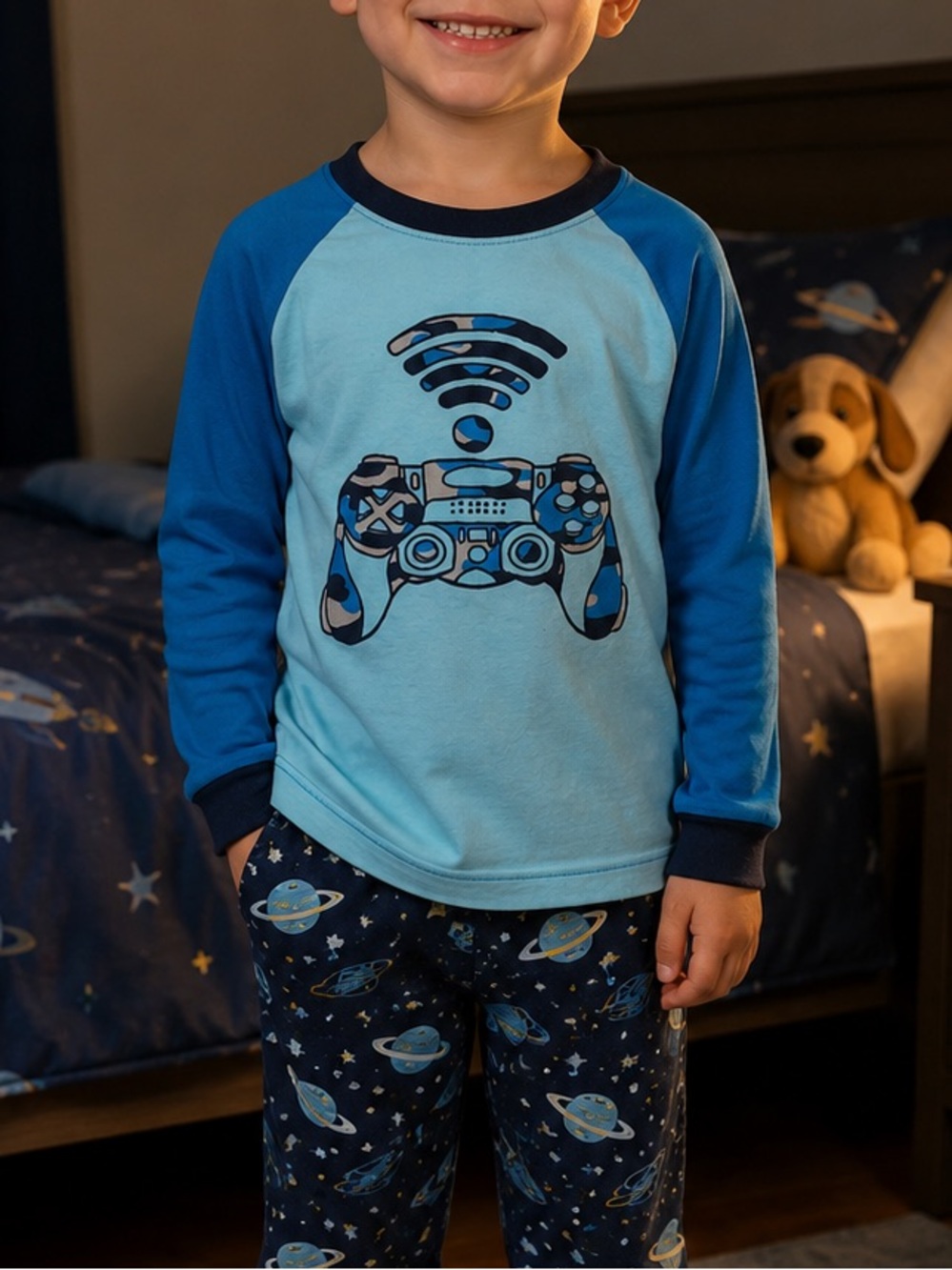 Kirkland Boys 4T Blue Video Game Pajama Top Gamer Long Sleeve PJ Shirt
